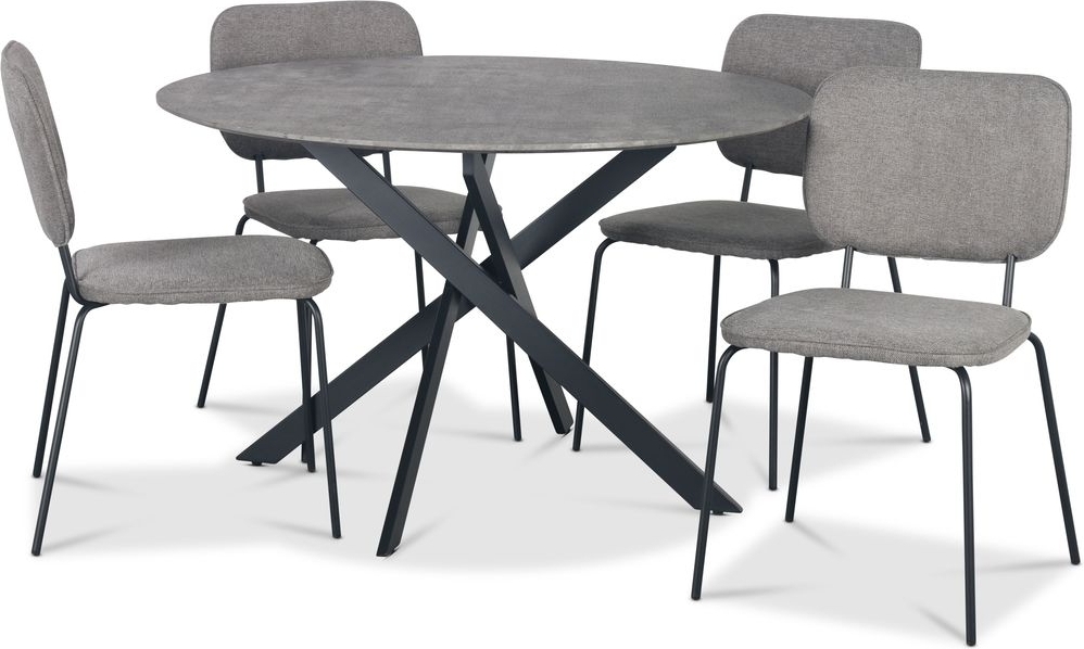 Hogr�n spisegruppe �120 cm bord i betongimitasjon + 4 stk Lokrume gr� stoler