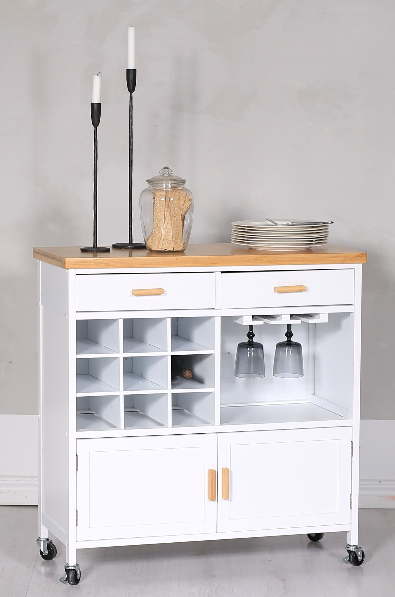 Living kj�kken�y med vinstativ - Eik/hvit