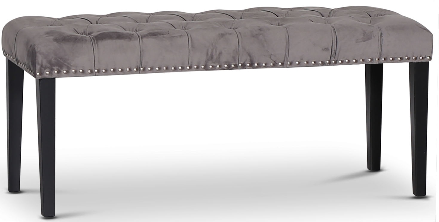 Tuva benk Bredde 110 cm - Grå fløyel / Krom nagler Tuva benk Bredde 110 cm - Grå fløyel / Krom nagler