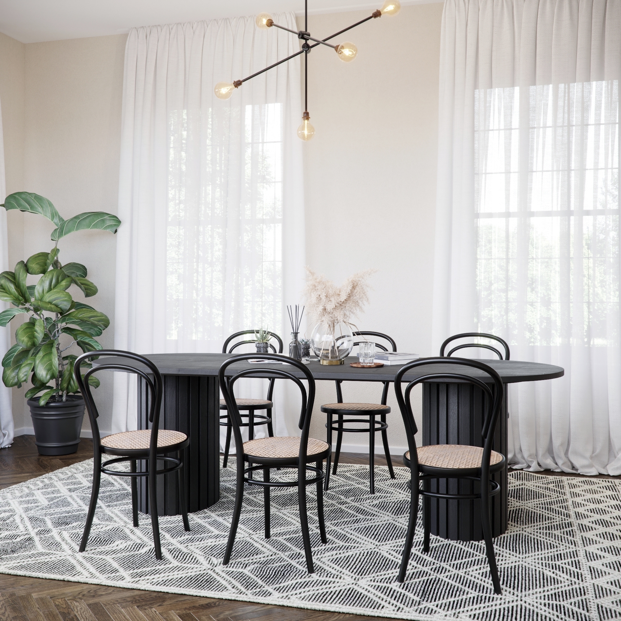 Spisegruppe PiPi ovalt spisebord 240 cm inkl 6 b�yd trestoler No14 - Svart/rotting + 3.00 x M�belf�tter