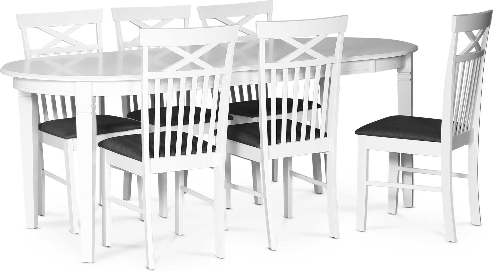 Sandhamn spisegruppe; ovalt spisebord med 6 Sofiero spisestoler + 4.00 x