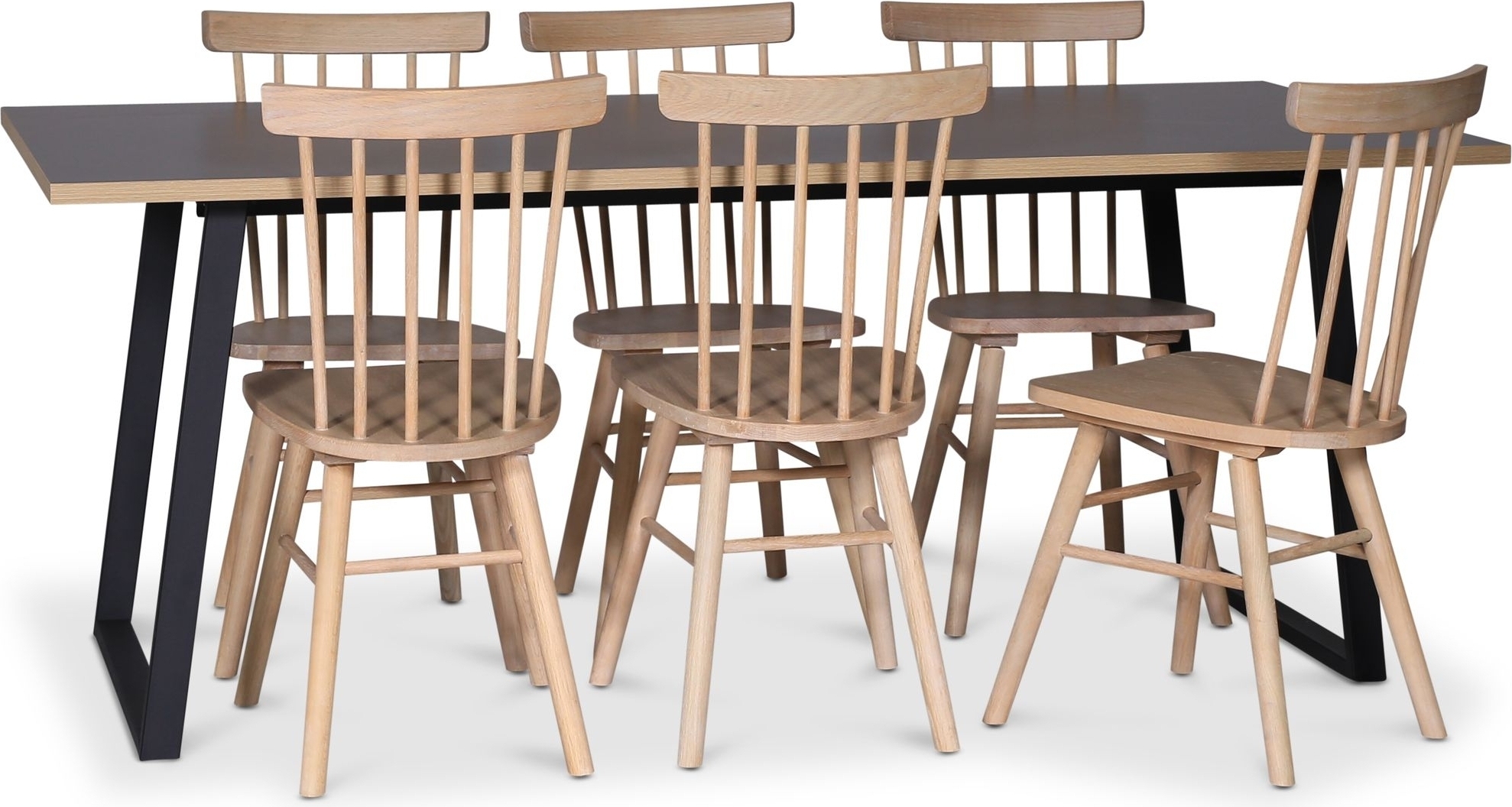 Edge 3.0 spisegruppe 190x90 cm inkludert 6 stk. hvitoljede Orust pinnestoler - gr� h�ytrykkslaminat (HPL)