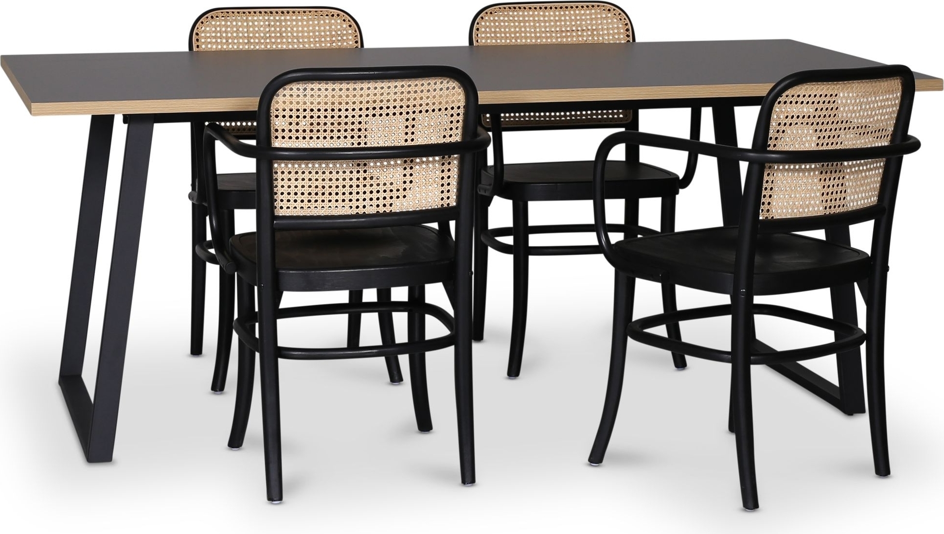 Edge 3.0 spisegruppe 190x90 cm inkludert 4 stk. svarte Nemis karmstoler - gr� h�ytrykkslaminat (HPL)