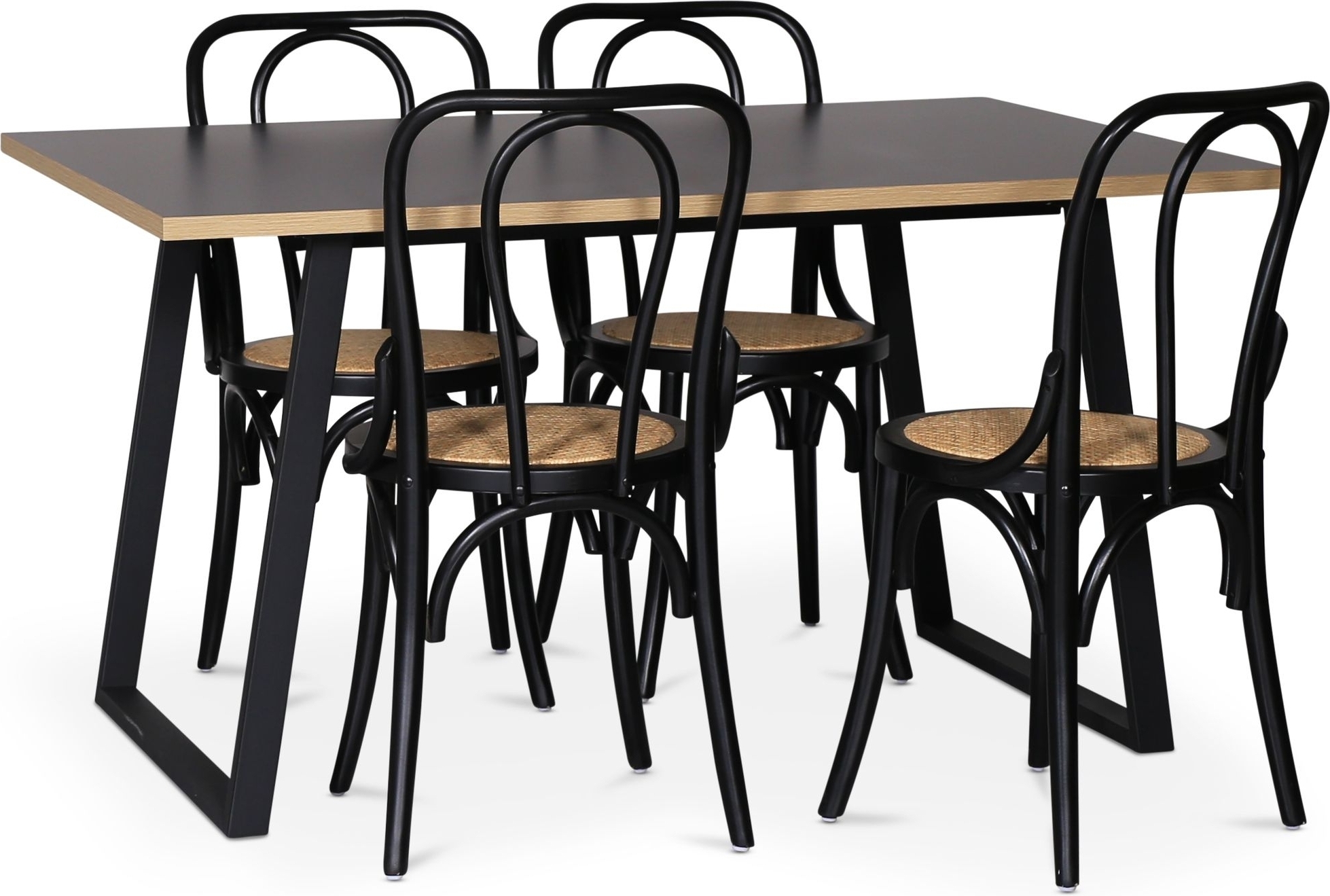 Edge 3.0 spisegruppe 140x90 cm inkludert 4 stk. svarte Samset stoler i b�yd tre - gr� h�ytrykkslaminat (HPL)