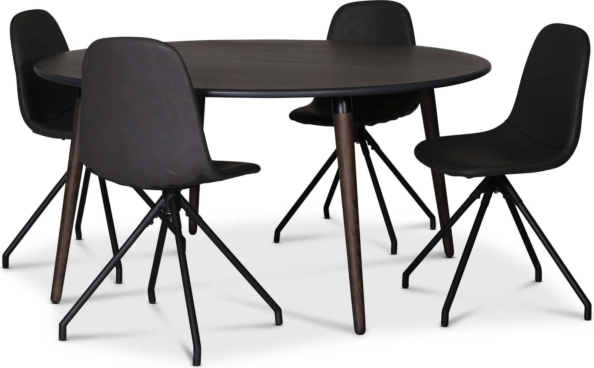 Omni spisegruppe, rundt spisebord �130 cm inkludert 4 stk. Bridge svingbare stoler - R�ykfarget eik