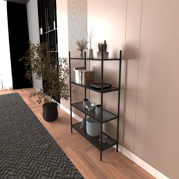 Marta bokhylle - Sort/røkt glass Marta bokhylle - Sort/røkt glass