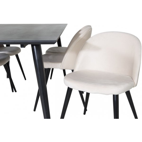 Spisegruppe Slope, 180x90 cm, inkl. 6 Alice-stoler - Svartbeiset eikefinr
