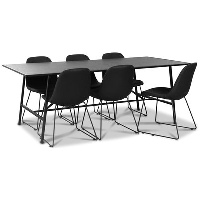 Toscana spisegruppe: 206 cm bord + 6 st Atlantic Sled stoler svart PU