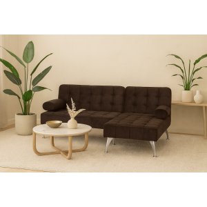 Sovesofa med divan brun fløyel 198 cm Sovesofa med divan brun fløyel 198 cm