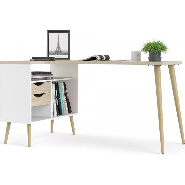 Oslo skrivebord 145 x 81 cm - Hvit/eik
