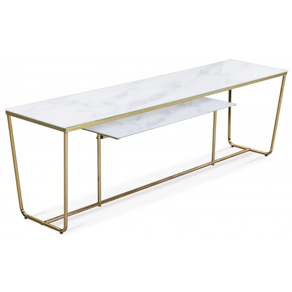 Stella mediabenk -Hvitt glass / messingfarget underdel Stella mediabenk -Hvitt glass / messingfarget underdel