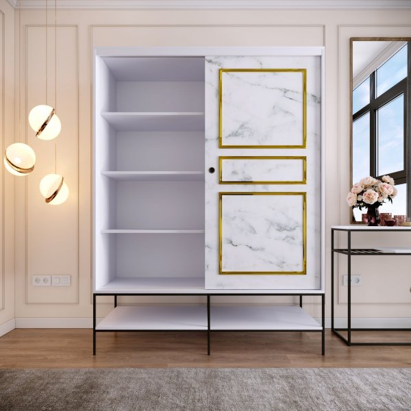 Martin garderobeskap 150 cm - Hvit marmor/gull Martin garderobeskap 150 cm - Hvit marmor/gull