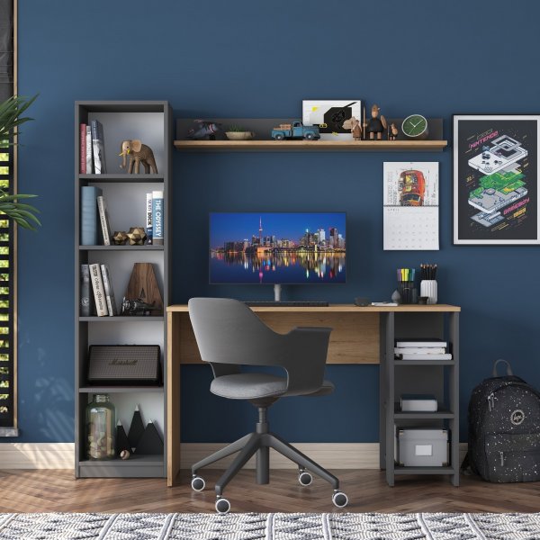 Hanna skrivebord med hyllesystem 16, 160 x 45 cm - Valnøtt/antrasitt Hanna skrivebord med hyllesystem 16, 160 x 45 cm - Valnøtt/antrasitt