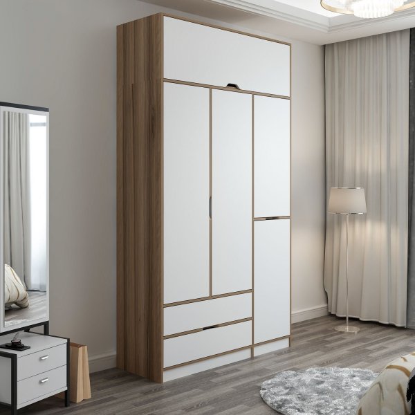 Elina garderobeskap 140 x 52 x 253 cm - Hvit/brun Elina garderobeskap 140 x 52 x 253 cm - Hvit/brun