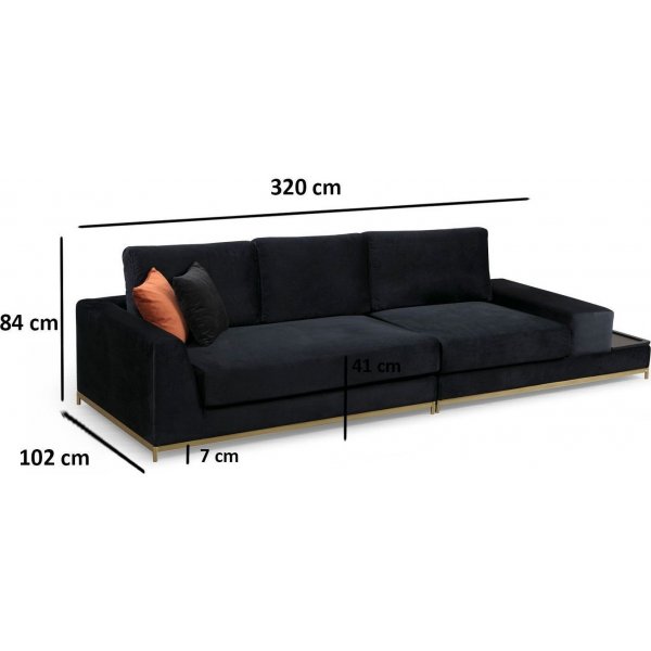 Line 4-seters sofa med sidebord - Svart