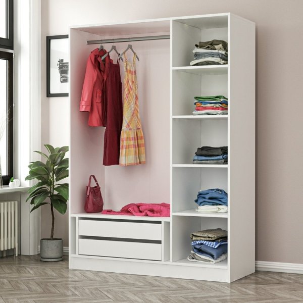 Cavolo garderobeskap 135 cm - Hvit/svart Cavolo garderobeskap 135 cm - Hvit/svart