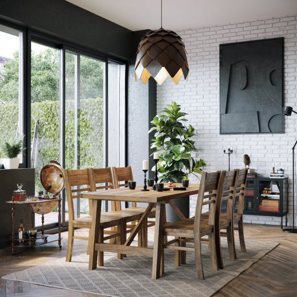 Woodforge spisegruppebord med 6 stoler i resirkulert tre + 4.00 x Mbelftter