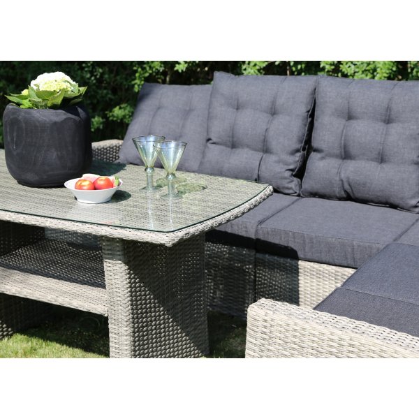 Orlando utemøbelgruppe høy rygg justerbar (2-H-2 + bord) - Grå kunstrotting Orlando utemøbelgruppe høy rygg justerbar (2-H-2 + bord) - Grå kunstrotting