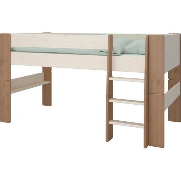 For barn loftseng 90 x 200 cm - Hvitkalket/gr�/brun