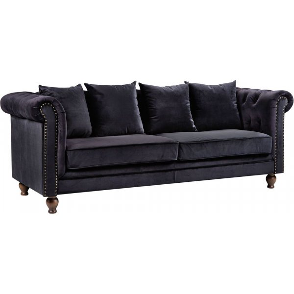 Chesterfield 3-seters sofa Churchill - Svart Fløyel Chesterfield 3-seters sofa Churchill - Svart Fløyel