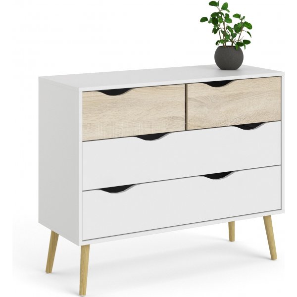 Oslo kommode med 4 skuffer - Hvit/eik Oslo kommode med 4 skuffer - Hvit/eik