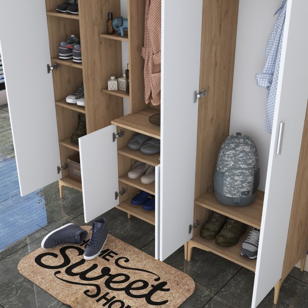 Esa hallmøbler 180 x 37,5 x 198,6 cm Variant A - Valnøtt/hvit Esa hallmøbler 180 x 37,5 x 198,6 cm Variant A - Valnøtt/hvit