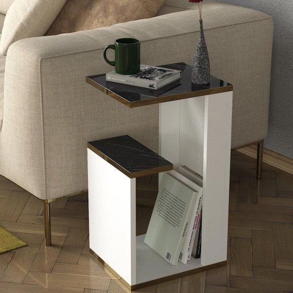 Ravenna sidebord - Hvit/gull/svart