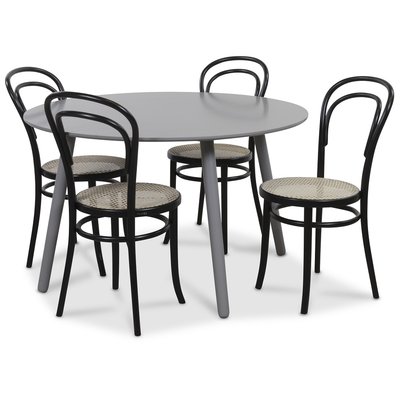 Rosvik spisegruppe grått rundt bord med 4 st Thonet stoler - Grå / Svarte