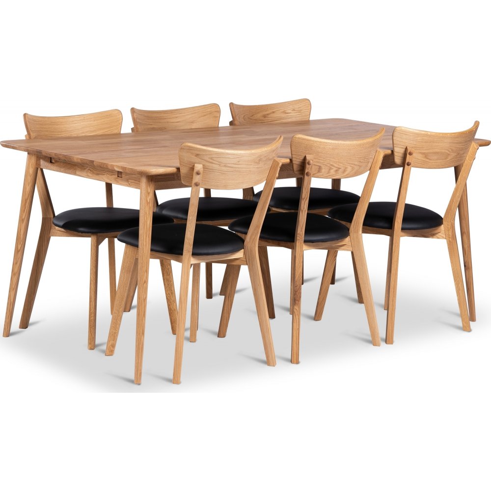 Alborg spisebord 180x90 cm med 6 Växjö stoler + 6.00 x Serviettringer - Spisestuemøbler