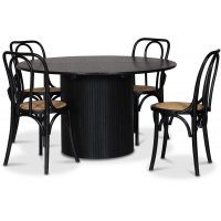 Nova spisegruppe, uttrekkbart spisebord Ø130-170 cm inkl. 4 stk Samset stoler i bøyd tre - Svartbeiset eik Nova spisegruppe, uttrekkbart spisebord Ø130-170 cm inkl. 4 stk Samset stoler i bøyd tre - Svartbeiset eik