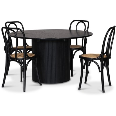 Nova spisegruppe, uttrekkbart spisebord 130-170 cm inkl. 4 stk Samset stoler i byd tre - Svartbeiset eik