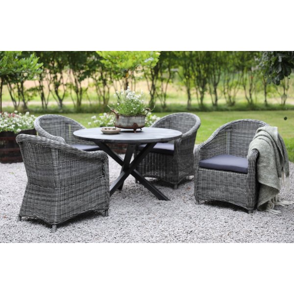 Spisegruppe Mercury: Scottsdale rundt bord inkludert 4 stk. Mercury light lenestoler i grå kunstrotting Spisegruppe Mercury: Scottsdale rundt bord inkludert 4 stk. Mercury light lenestoler i grå kunstrotting