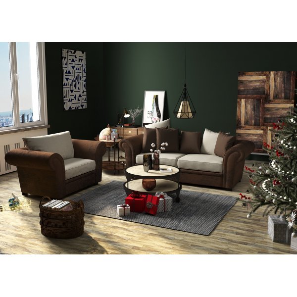 Delux 3-seters sofa med konvoluttputer - Brun/Beige/Vintage Delux 3-seters sofa med konvoluttputer - Brun/Beige/Vintage