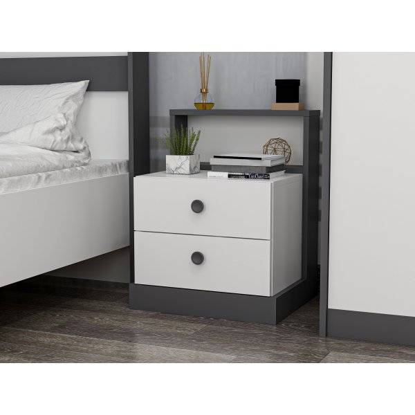 Life nattbord - Antrasitt/hvit
