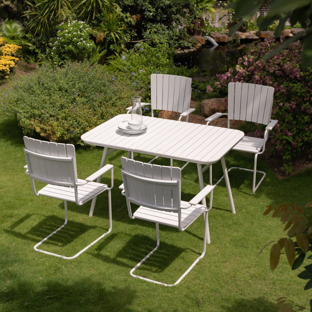 Holmsund matvaregruppe bord 120x80 cm med 4 stoler - hvitt - Spisegrupper hage, Hagegrupper, Hagemøbler