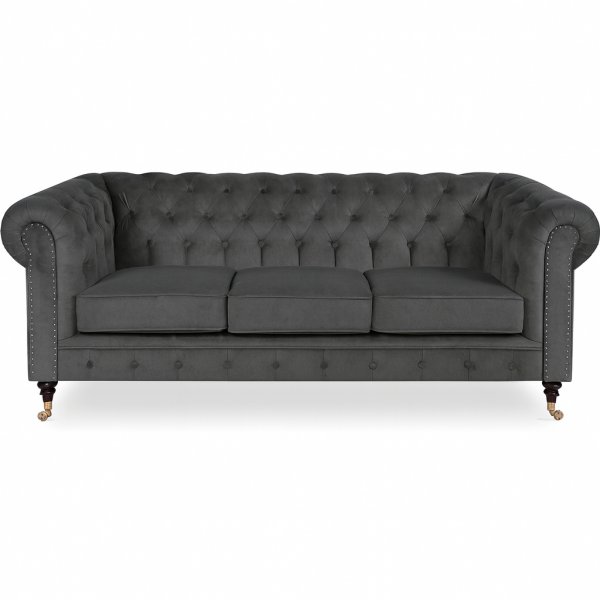 Chesterfield-sofa Cambridge Deluxe 3-seter - 225 cm - Mrkegr flyel