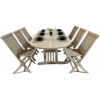 Saltö utespisegruppe. Ovalt bord på 150-210 cm med 6 spisestoler - Grå teak Saltö utespisegruppe. Ovalt bord på 150-210 cm med 6 spisestoler - Grå teak