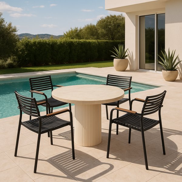 Spisegruppe med 4 stoler og spisebord 122 cm beige/svart - Merca/Pino