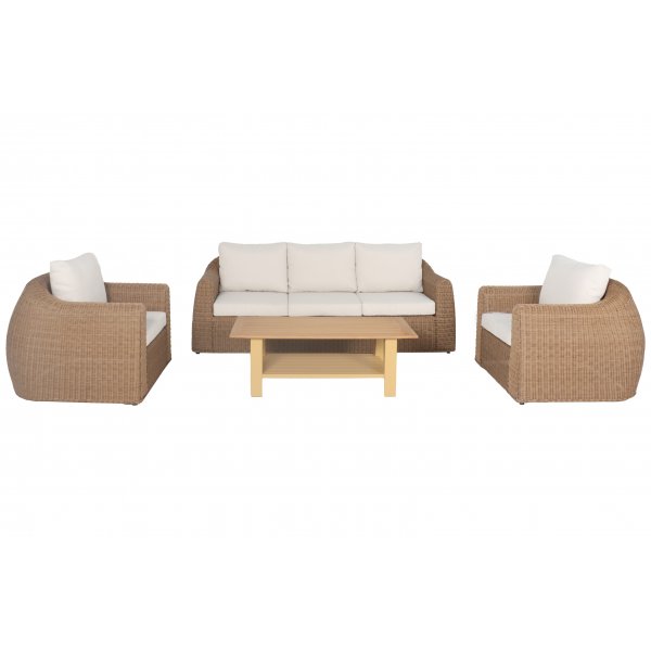 Eksklusivt loungesett; 2 lenestoler med 3-seters sofa og bord - Malibu Eksklusivt loungesett; 2 lenestoler med 3-seters sofa og bord - Malibu