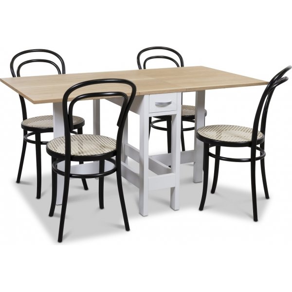 Signum spisegruppe Slagbord hvit/eik med 4 sorte Thonet no14 + 3.00 x Mbelftter
