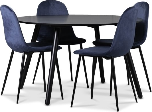 Rosvik spisegruppe, spisebord med 4 stk Carisma flyelsstoler - Svart/Bl