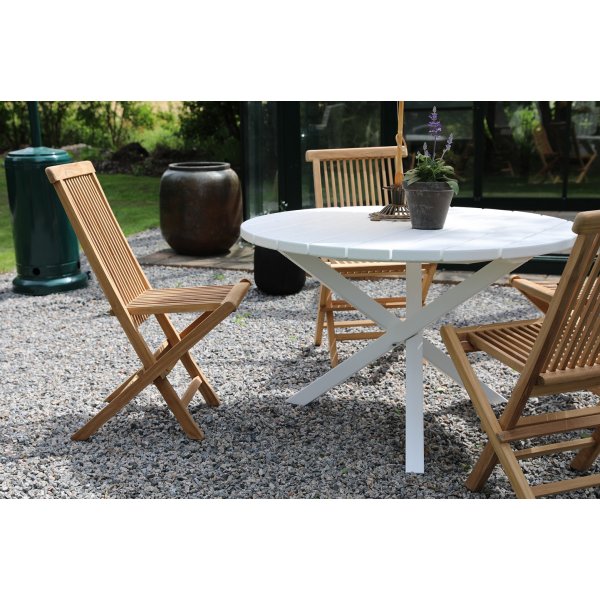 Scottsdale spisegruppe for uteplassen rundt bord med 4 stk. Saltö teakstoler - Teak/Hvit + Treolje til møbler Scottsdale spisegruppe for uteplassen rundt bord med 4 stk. Saltö teakstoler - Teak/Hvit + Treolje til møbler