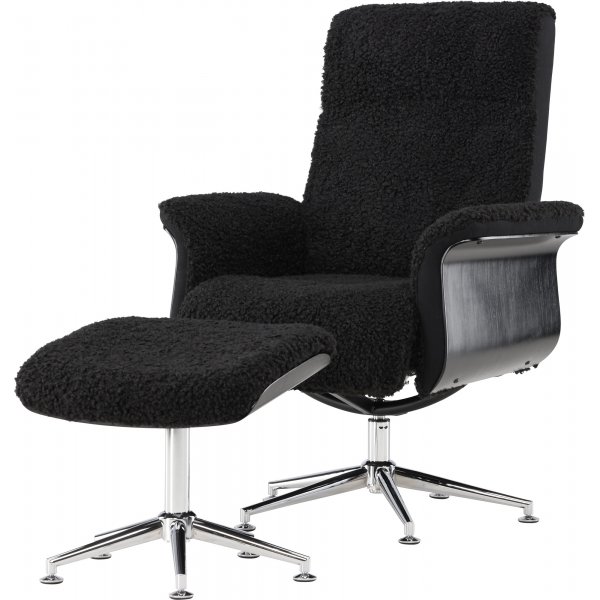 Hagn hvilestol med fotskammel - Sort / Krom + Tekstilrens for mbler