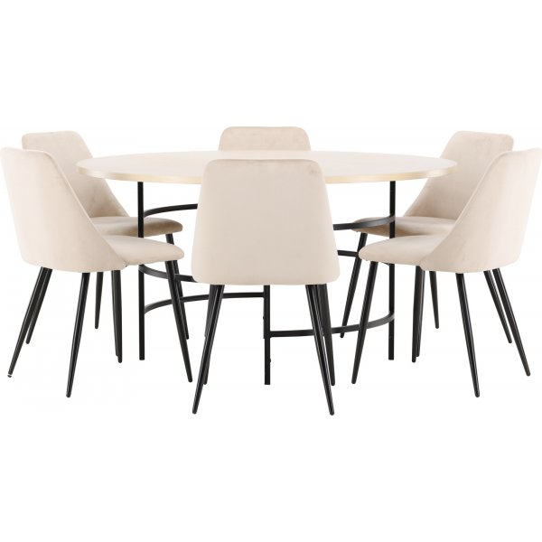 Spisebord Copenhagen med 6 Nattstoler - Beige/sort/hvitkalket Spisebord Copenhagen med 6 Nattstoler - Beige/sort/hvitkalket
