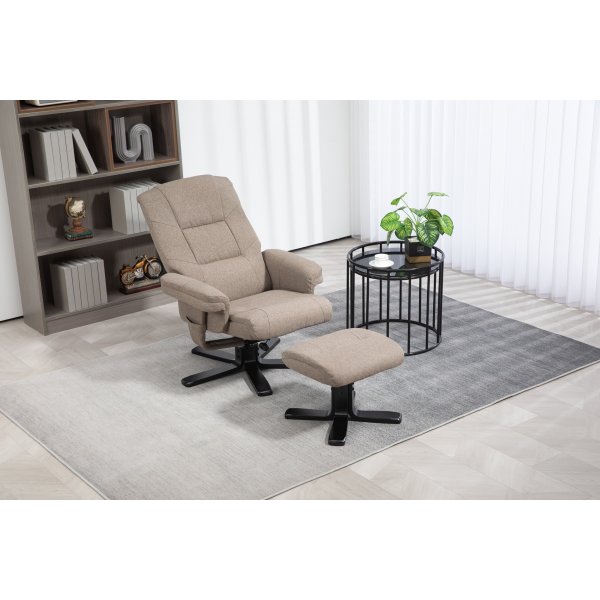 Oslo hvilestol med krakk i mørk beige stoff Oslo hvilestol med krakk i mørk beige stoff