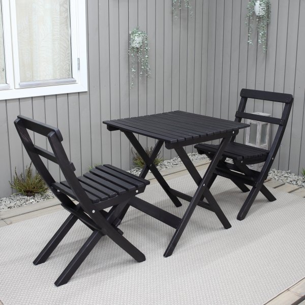 Wilma utegruppebord 65 x 65 cm inkl. 2 stk Knohult stoler - Sort