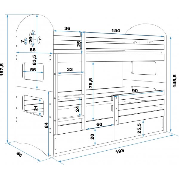 Dominik køyeseng - Valgfri farge og størrelse Dominik køyeseng - Valgfri farge og størrelse