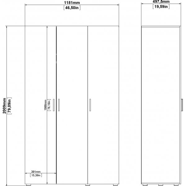 Pepe garderobeskap med 3 dører - Eik/hvit Pepe garderobeskap med 3 dører - Eik/hvit
