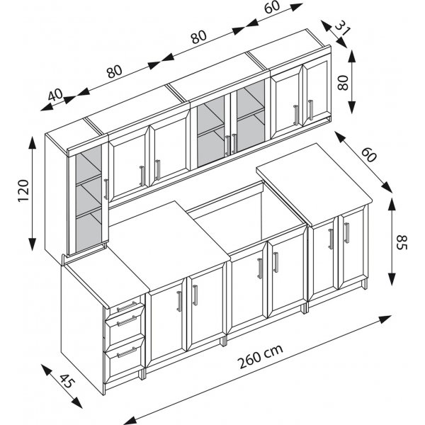 Margaret komplett kjkken 260 cm - Valntt