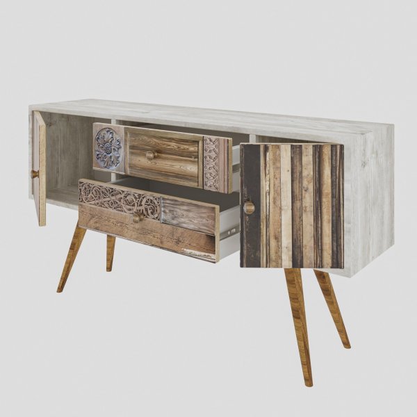 Odense mediebenk - Hvit/valn�tt